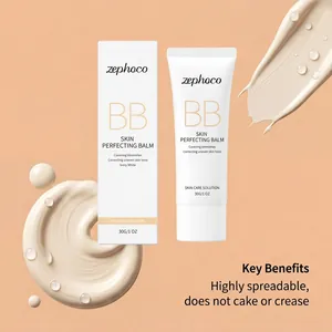Λεπτομέρεια υφής Zephoco Ivory White BB cream και συσκευασία skin perfecting balm