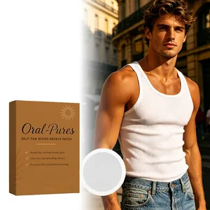 Selbstbräunungs-Mikronadel-Patch-Verpackung und Produktdetail für gebräunte Haut.