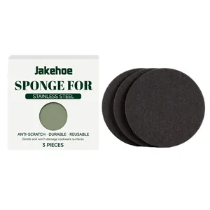 Jakehoe 3-piece durable and reusable stainless steel cleaning sponge pads for kitchen cookware