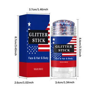 Dimensioni dettagliate dello stick glitter patriottico per viso capelli e corpo.