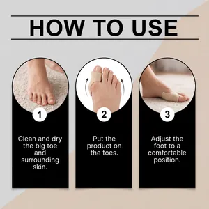 Instructional guide for using the breathable nylon toe separator for hallux valgus care.