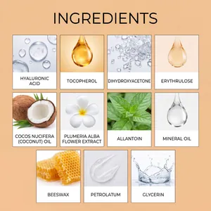 Detaillierte Inhaltsstoffliste mit Hyaluronsäure und Kokosöl für Bräunungspflaster
