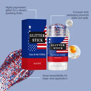 Vista dettagliata dello stick glitterato pigmentato per l'uso su viso, capelli e corpo.