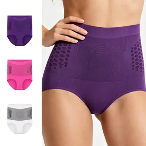 Detailweergave van corrigerende slip met hoge taille en honingraattextuur in het paars