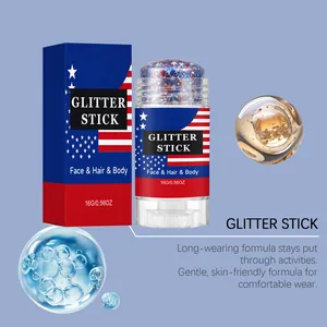 Vista dettagliata della texture del glitter stick con confezione a tema bandiera USA