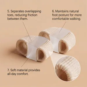 Detail view of breathable nylon toe separators showing soft ribbed fabric texture