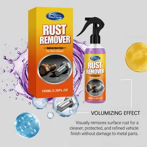 Dettaglio spray antiruggine RayHong 100ml con scatola ed effetto prima-dopo su bulloni