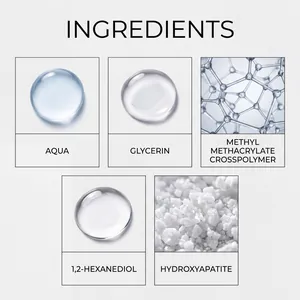 Detailed view of tooth care gel ingredients: Aqua, Glycerin, and Hydroxyapatite