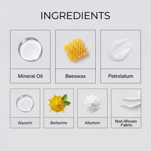 Ingredient list for XIMONTH skin care patch featuring beeswax and natural mineral oil