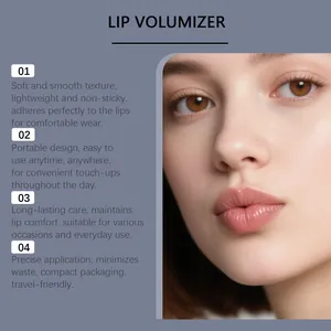 Detailed close-up of model's glossy lips showing effective lip volumizer moisturizing result