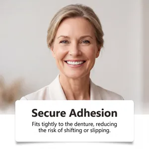 Close-up of a confident smile showcasing secure denture adhesion and high comfort