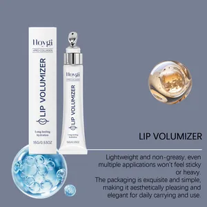 Detail view of Hoygi Lip Volumizer with metallic applicator and moisturizing texture.