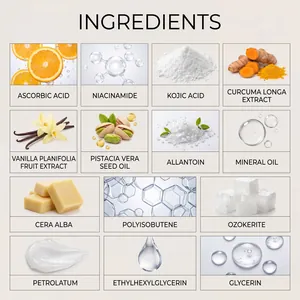 Detailed ingredients chart for skin body balm showing natural extracts and skin-care actives.