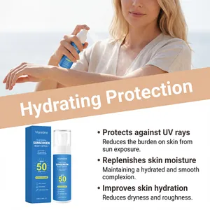 Detailed view of VIARELINE sunscreen spray being applied to skin for UV protection