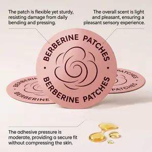 Detailed macro view showing flexible pink berberine patches with floral logo and features