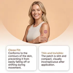 Close-up detail of Berberine skin care patch on arm showing thin and invisible fit