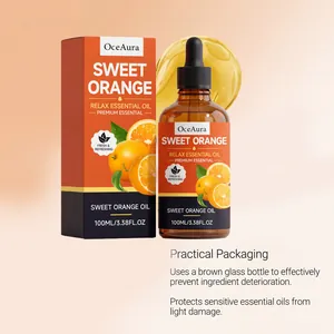 OceAura 100ml Zoete Oranje Etherische Olie in beschermende bruine glazen fles