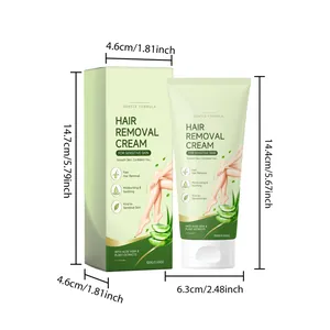 Detailed size measurements for 100g gentle hair removal cream tube and outer packaging box