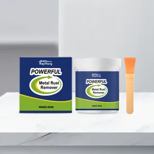 Powerful metal rust remover set with 100g jar, box packaging, and application brush.