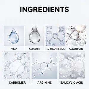 Tabella dettagliata degli ingredienti con acqua, glicerina e acido salicilico corpo.