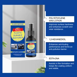 Detailed view of car plastic restorer showing polyethylene wax lotion ingredients