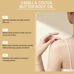 Detalle de modelo con piel suave tras usar aceite corporal de vainilla y cacao para brillo.