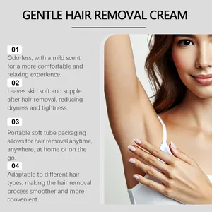 Infographic of gentle hair removal cream detailing skin benefits and portability