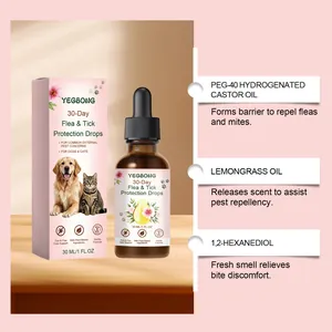 Detailed view of YEGBONG 30-day flea and tick protection drops for pets 30ml volume