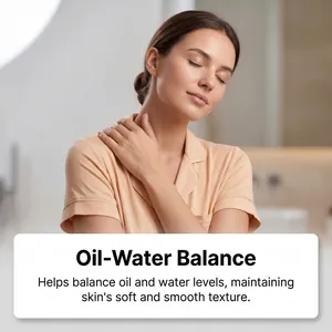 Close-up showing woman's smooth skin after applying balancing care cream