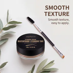Gros plan de la crème à sourcils zephoco châtain clair avec brosse professionnelle.