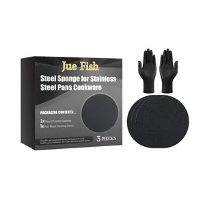 Jue Fish kit de limpieza para utensilios de acero con 3 esponjas y guantes negros