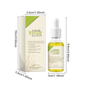 Dimensiones detalladas del frasco de 30 ml de elixir de crecimiento capilar con hierbas