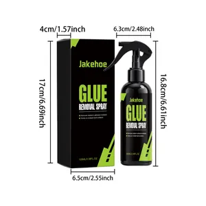 Jakehoe 100ml glue removal spray with precise packaging dimensions in cm and inches