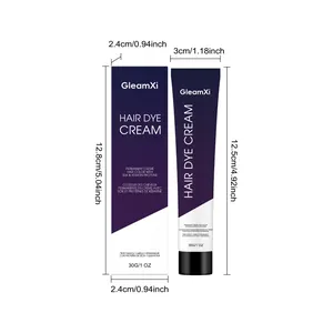Detailed dimensions of GleamXi permanent hair dye cream tube and packaging box 30g