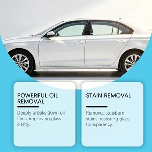 Detalle de eliminación de película de aceite y manchas en cristales de coche.