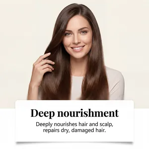 Modelo con cabello castaño largo y brillante mostrando resultados de nutrición