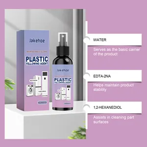 Flacone spray anti-ingiallimento per plastica con elenco ingredienti e funzioni