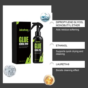Details of Jakehoe glue removal spray showing ingredients like ethanol and laureth-9