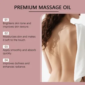 Nourishing massage oil detail showing skin brightening and moisturizing benefits.