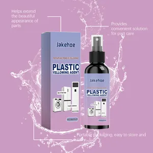 Spray e scatola per l'agente di ingiallimento della plastica per riparare e pulire le superfici.