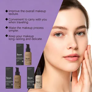 Detail view of ARVIONA serum foundation in three shades showing natural complexion