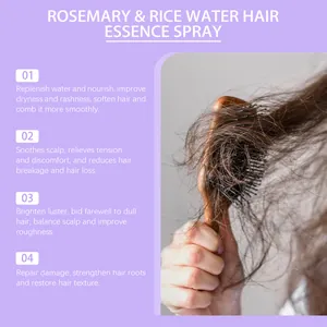 Vista dettagliata dello spray per capelli al rosmarino e acqua di riso per nutrire i capelli
