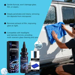 Kit removedor de película de aceite RayHong para vidrios de autos con esponja y paño.