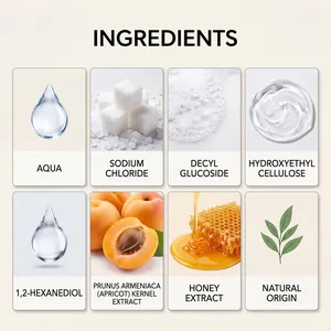 Infographie montrant les principaux ingrédients naturels du gommage au miel pour le corps