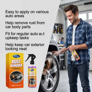 Uomo professionale che usa lo spray antiruggine Rayhong su un dettaglio di pneumatico auto