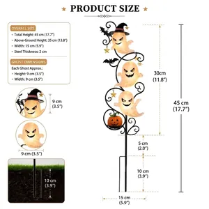 Detailed size diagram for solar Halloween ghost garden stake light with measurements.