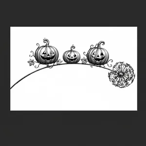 Croquis détaillé en noir et blanc de citrouilles d'Halloween sur une vigne pour prise murale