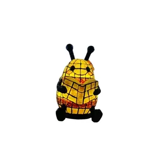 Tiffany style handcrafted stained glass bee desk lamp reading book for Halloween decor