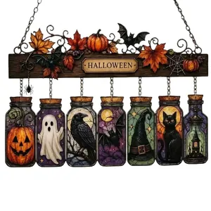 Halloween jar acrylic suncatcher hanging decoration with pumpkins and ghosts