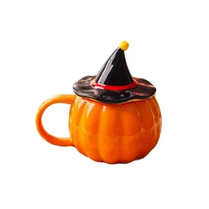 Tazza in ceramica a forma di zucca di Halloween con coperchio a cappello da strega